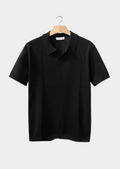 The Heritage Black Ribbed Buttonless Polo